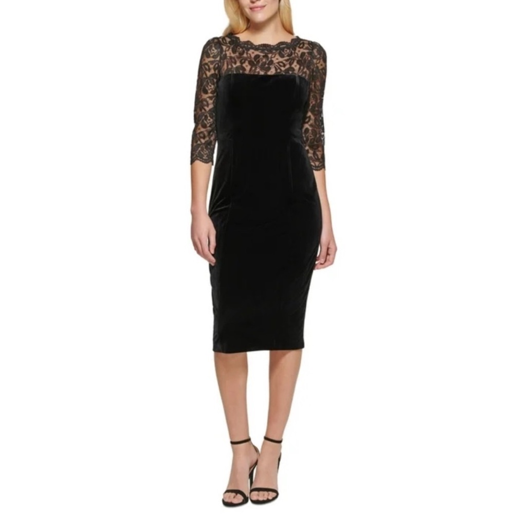Black Lace-Top Velvet Sheath Dress